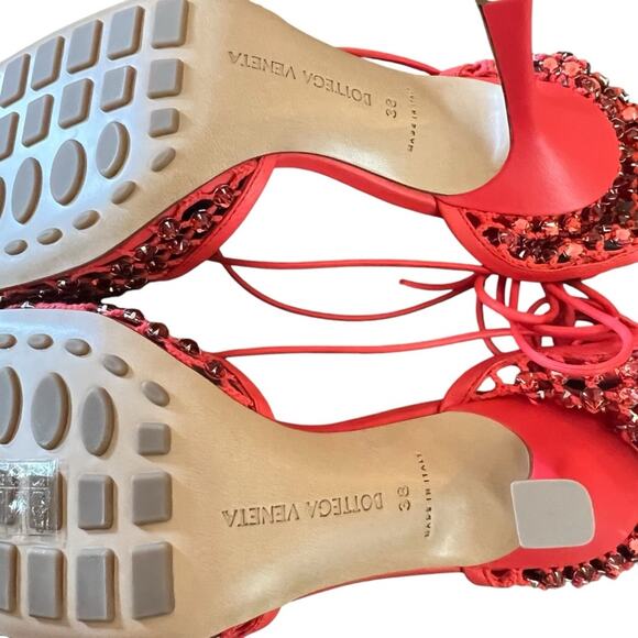 Bottega Veneta Mesh Crystal Embellished Sparkle Ankle Tie Heels NEW EU 38 US 8 - Picture 14 of 15